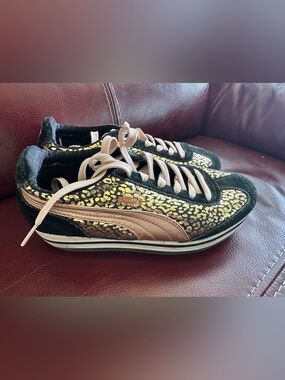 Puma Women's Black & Gold Leopard Metallic Accent Sneakers